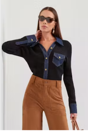 Fifteen Twenty Denim Sweater Button Up Top